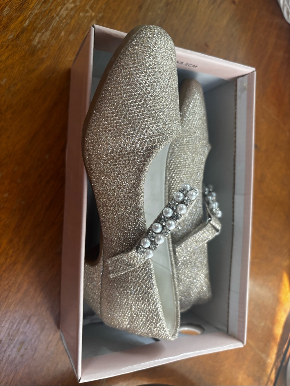 Sparkle Pearl Strap Women's Dress Flats in Gold